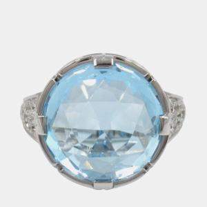 Pre Owned Bvlgari Topaz & Diamond Parentesi 18K White Gold Cocktail Ring EU 49