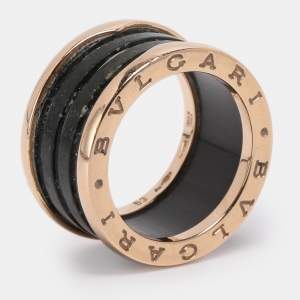Pre Owned Bvlgari B.Zero1 18K Rose Gold and Ceramic Band Ring EU 53