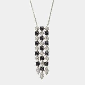 Pre Owned Bvlgari Lucia Diamond and Onyx 18K White Gold Pendant Necklace