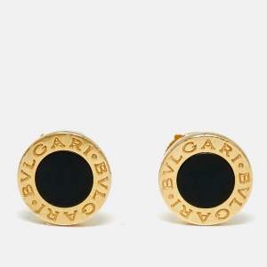 Pre Owned Bvlgari Bvlgari Bvlgari Onyx 18k Yellow Gold Stud Earrings