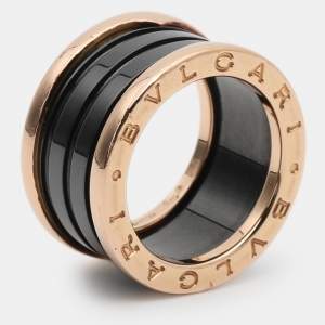 Pre Owned Bvlgari B.Zero1 4-Band Black Ceramic 18K Rose Gold Band Ring Size 51