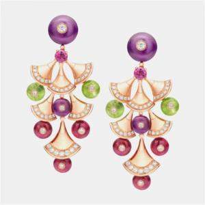 Pre Owned Bulgari Divas' Dream Earrings Rose Gold Amethyst Tourmaline Peridot Diamond