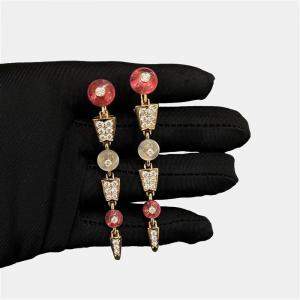 Pre Owned Bulgari Serpenti Viper Earrings Rose Gold Tourmaline Moonstone Diamond