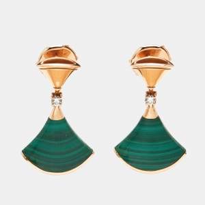 مملوكة مسبقًا Bvlgari Divas' Dream Malachite Diamond 18k Rose Gold Earrings