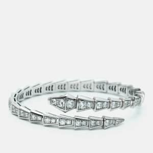 Pre Owned Bvlgari Serpenti Viper Diamonds 18k White Gold Bracelet S