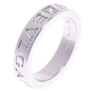 Bvlgari Double Logo Diamond 18K White Gold Band Ring Size 48