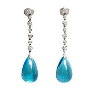 Bvlgari 18K White Gold Diamond and Topaz Stone Drop Earrings