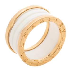 Bvlgari B.Zero1 White Ceramic 18K Rose Gold 4-Band Ring Size 58