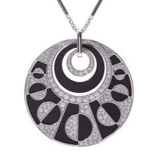 Bvlgari Intarsio Black Onyx And Diamonds 18K White Gold Pendant Necklace 