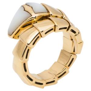 Bvlgari Serpenti Mother of Pearl 18K Yellow Gold Ring Size 51
