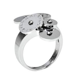 Bvlgari Cicladi Cluster Disc 18K White Gold Cocktail Ring Size 52