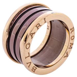 Bvlgari B.Zero1 Roma Bronze Ceramic 18K Rose Gold 4-Band Ring Size 52