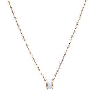 Bvlgari B.Zero1 White Ceramic 18K Rose Gold Pendant Necklace