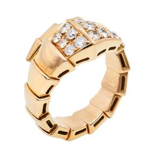 Pre Owned Bvlgari Serpenti Viper Diamond 18K Rose Gold One-Coil Ring Size 50