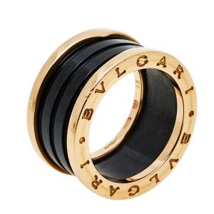 Pre Owned Bvlgari B.Zero1 4-Band Black Ceramic 18K Rose Gold Band Ring Size 55