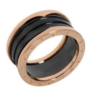 Bvlgari B.Zero 1 Black Ceramic 18K Rose Gold Ring Size EU 65