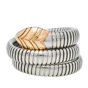 Pre Owned  Bvlgari Serpenti Tubogas Stainless Steel 18K Rose Gold Double Spiral Bracelet SM