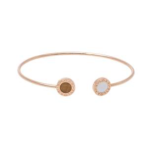 Bvlgari Bvlgari Mother of Pearl Tiger's Eye 18K Rose Gold Narrow Open Cuff Bracelet M