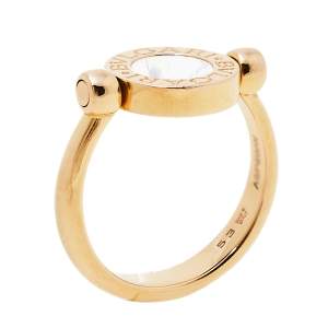 Pre Owned Bvlgari Bvlgari Mother of Pearl Onyx 18K Rose Gold Flip Ring Size 53