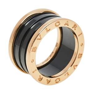 Pre Owned Bvlgari B.Zero1 4-Band Black Ceramic 18K Rose Gold Band Ring Size 55