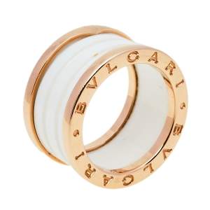 Bvlgari B.Zero1 White Ceramic 18k Rose Gold 4 Band Ring Size 52