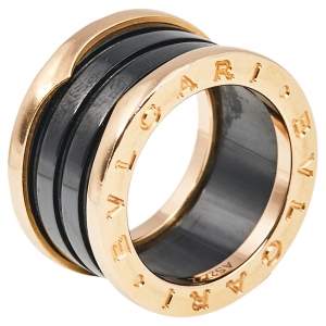 Bvlgari B.Zero1 Black Ceramic 18K Rose Gold 4- Band Ring Size 49