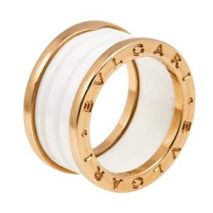 Bvlgari B.Zero1 White Ceramic 18K Rose Gold 4-Band Ring Size 54