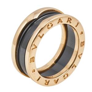 Bvlgari B.Zero1 Black Ceramic 18k Rose Gold Band Ring Size 53 