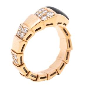 Bvlgari Serpenti Viper Diamond Onyx 18k Rose Gold Adjustable Ring Size L