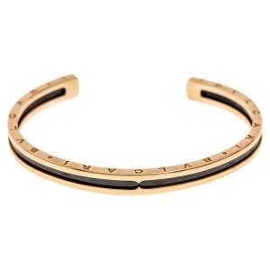 Pre Owned Bvlgari B.Zero1 Black Ceramic 18K Rose Gold Open Cuff Bracelet SM
