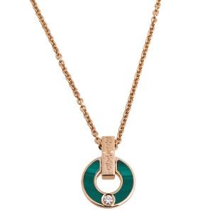  Bvlgari Bvlgari Malachite Diamond 18k Rose Gold Pendant Necklace
