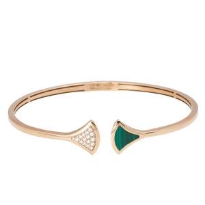 Bvlgari Divas' Dream Malachite Diamond 18K Rose Gold Open Cuff Bracelet L