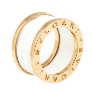 Bvlgari B.Zero1 White Ceramic 18k Rose Gold 4-Band Ring Size 51