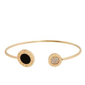 Bvlgari Bvlgari Onyx & Diamonds 18K Rose Gold Open Cuff Bracelet S