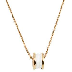 Bvlgari B.Zero1 White Ceramic 18k Rose Gold Pendant Necklace