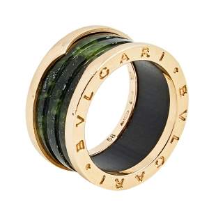 Bvlgari B.Zero1 Green Marble 18K Rose Gold Ring Size 58