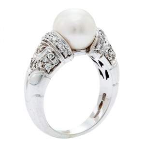Bvlgari Bvlgari Passo Doppio Cultured Pearl Diamond 18k White Gold Ring Size 51