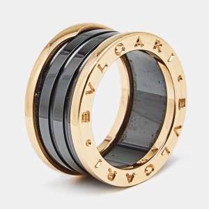 Bvlgari B.Zero1 Black Ceramic 18k Rose Gold 4-Band Ring Size 57