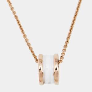 Pre Owned Bvlgari B.Zero1 White Ceramic 18k Rose Gold Pendant Necklace