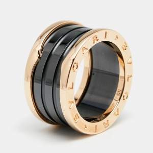 Bvlgari B.Zero1 4-Band Black Ceramic 18K Rose Gold Band Ring Size 55