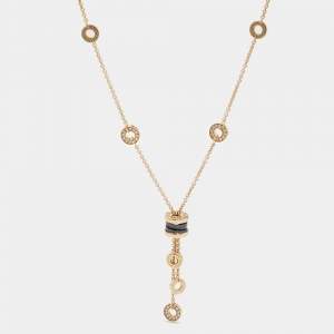 Bvlgari B.Zero1 Black Ceramic Diamonds 18k Yellow Gold Tassel Necklace