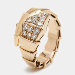 Bvlgari Serpenti Viper Diamond 18K Rose Gold One-Coil Ring Size S