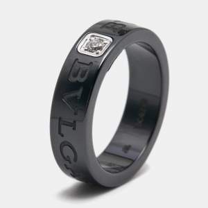 Bvlgari Bvlgari Diamond Black Ceramic 18k White Gold Band Ring Size 51