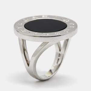 Bvlgari Bvlgari Onyx 18k White Gold Circular Ring  Size 55