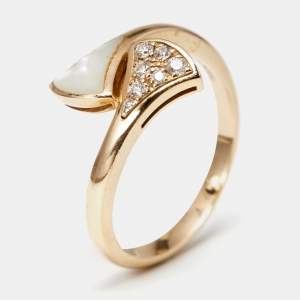 Bvlgari Divas' Dream Mother of Pearl Diamond 18k Rose Gold Ring Size 54