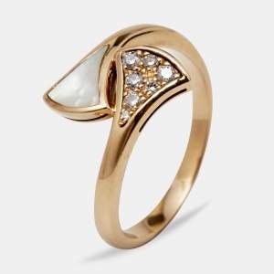 Bvlgari Divas' Dream  Mother of Pearl Diamond 18k Rose Gold Ring Size 53