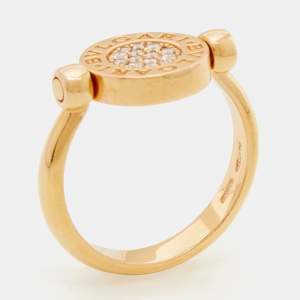Bvlgari Bvlgari Jade Diamonds 18k Rose Gold Flip Ring Size 53