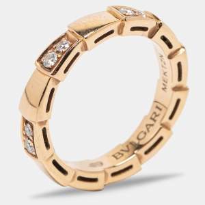 Bvlgari Serpenti Viper Semi Paved Diamond 18k Rose Gold Ring Size 49