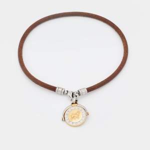 Bvlgari Zodiac 18k Two Tone Gold Leather Cord Pendant Necklace