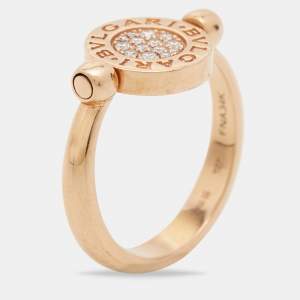 Bvlgari Bvlgari Jade Diamond 18k Rose Gold Flip Ring Size 56